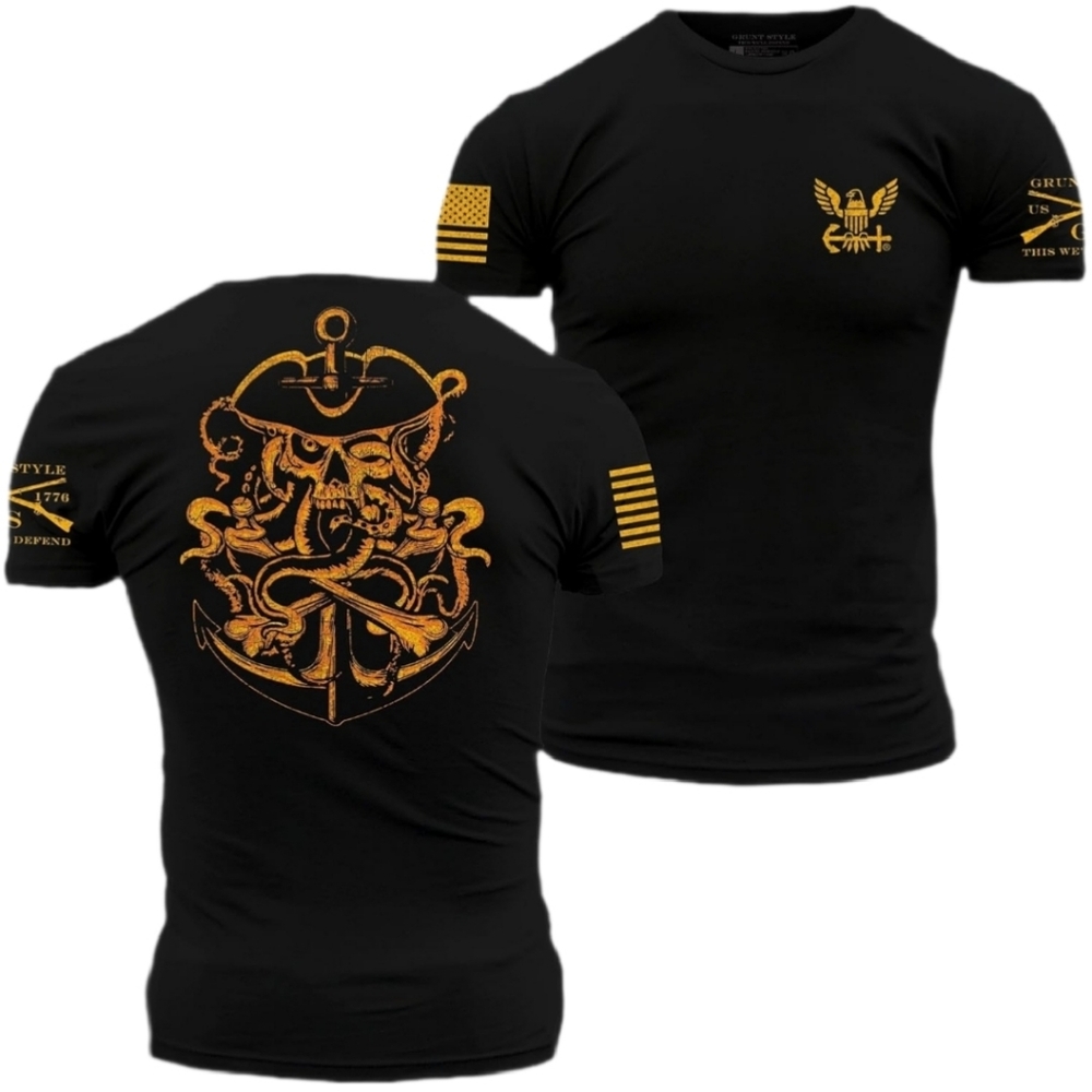 Grunt Style‎ Men's Black Ghost Pirate USN Edge Of The World T-shirt Medium